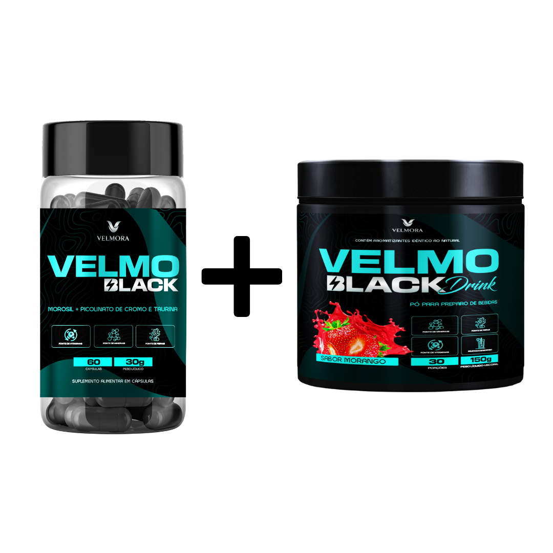 Combo Velmo Drink morango+Velmo cápsulas